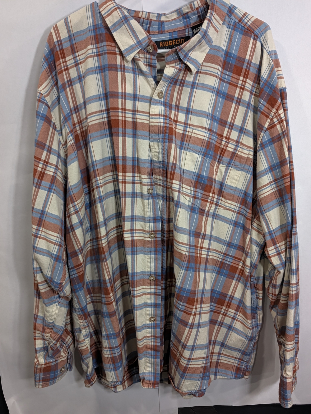 Ridgecut Men's Plaid Button-Down Shirt in Cream, Rust & Light Blue